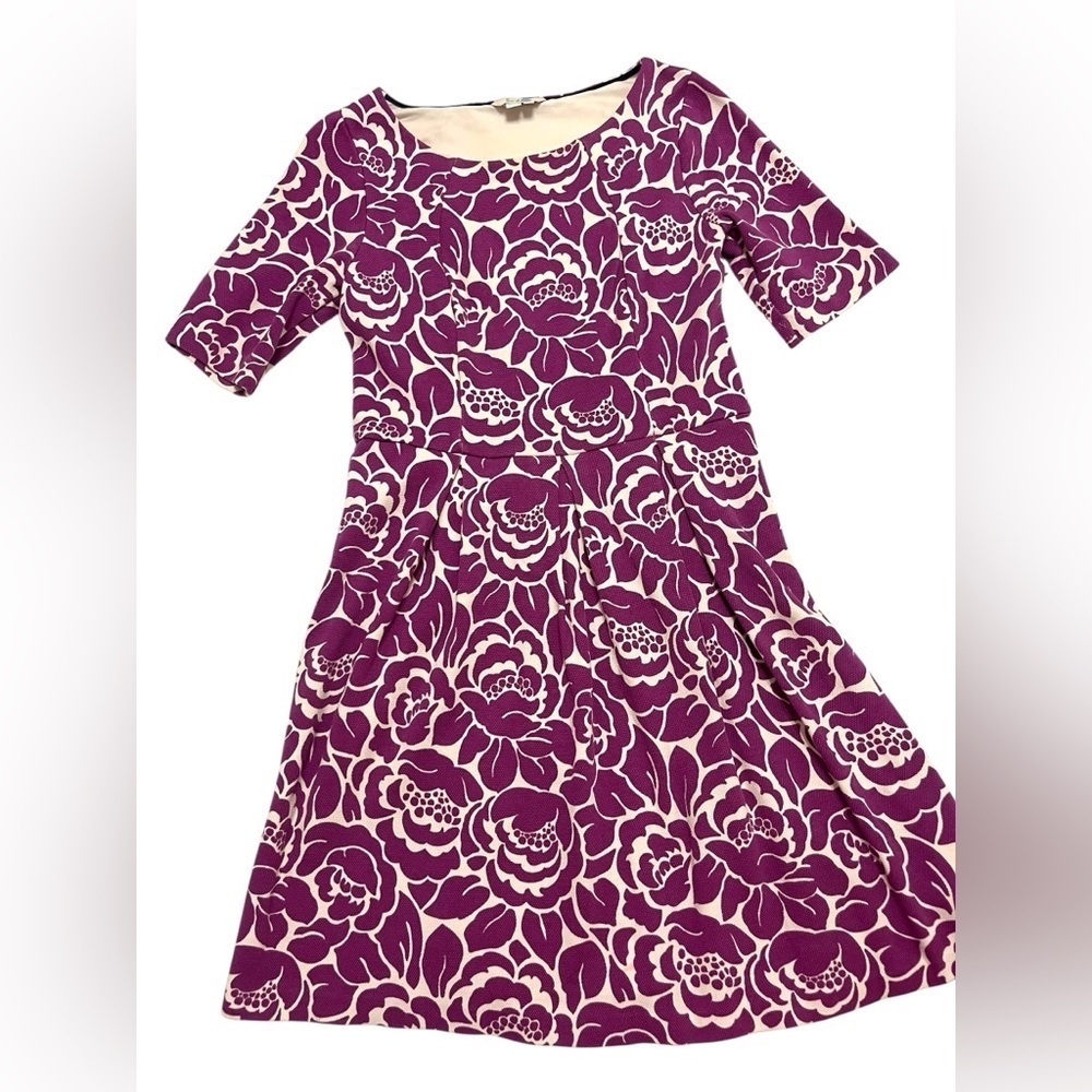 BODEN TEXTURED COTTON BLEND FLORAL LINDSEY PONTE DRESS Sz 10R - Picture 2 of 9